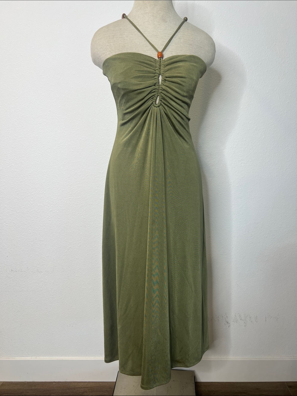 Jason Wu Strapless Olive Green Maxi Dress with Ruched Bodice